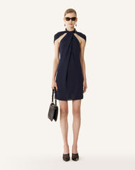Haut Col Noué En Viscose Blue