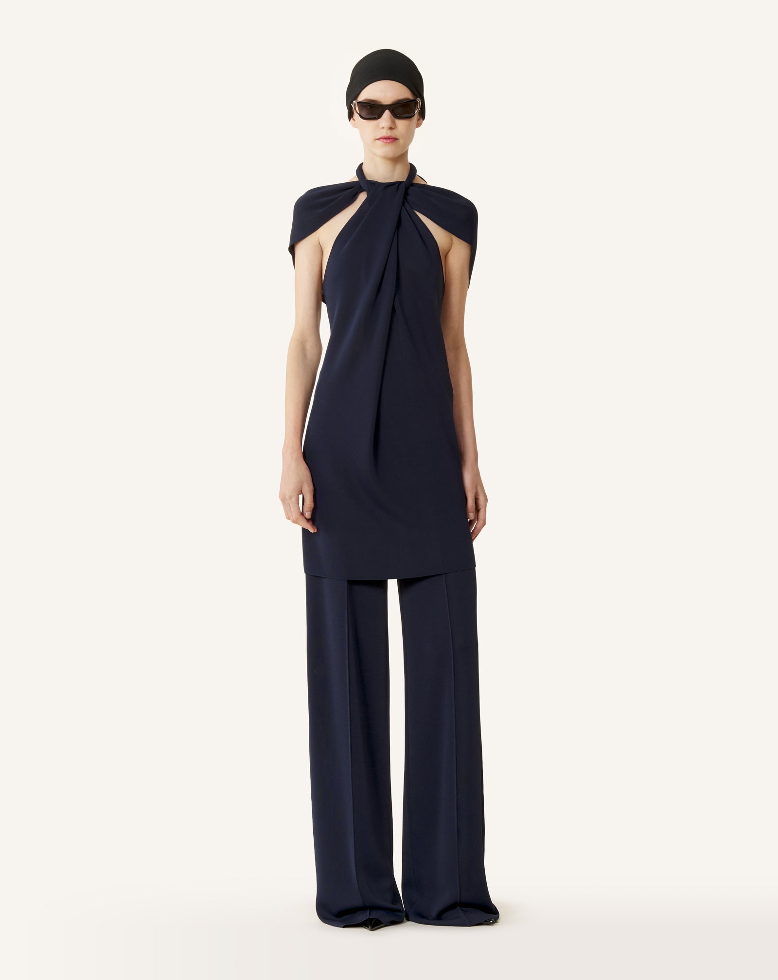 Haut Col Noué En Viscose Blue