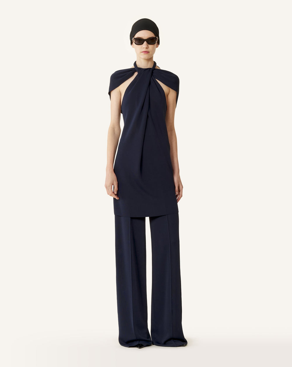 Haut Col Noué En Viscose Blue