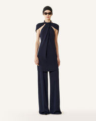 Haut Col Noué En Viscose Blue