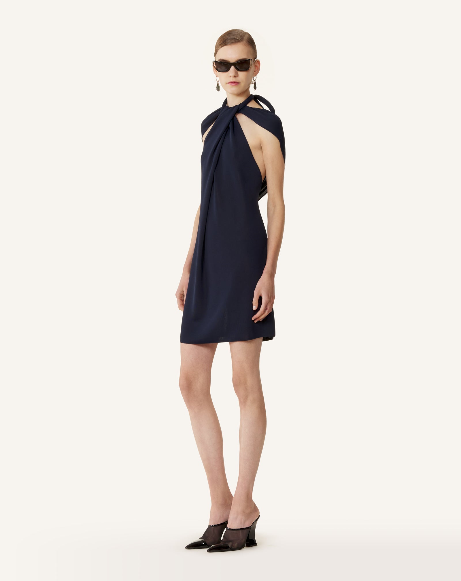 Haut Col Noué En Viscose Blue