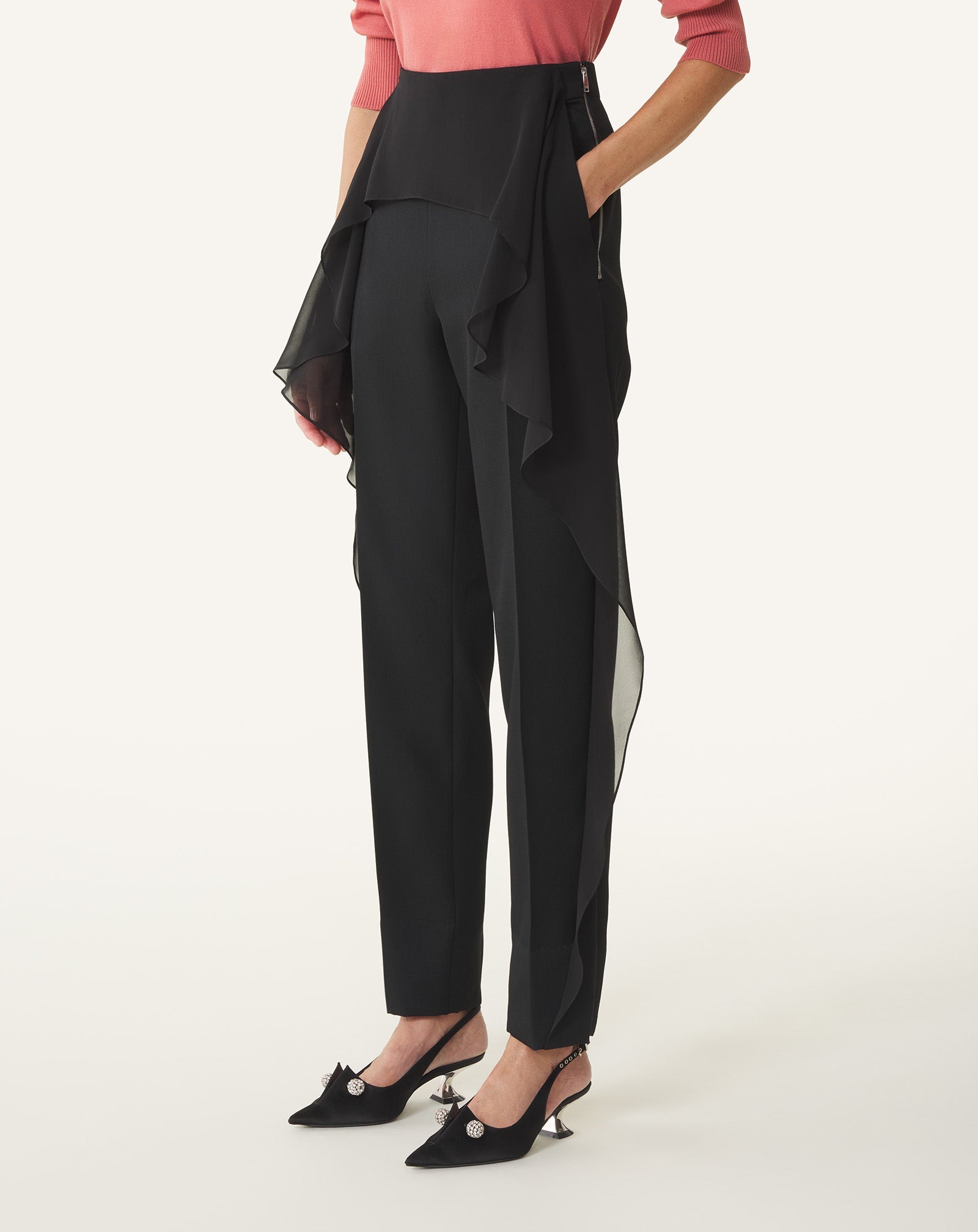 Pantalon À Volants En Laine Black