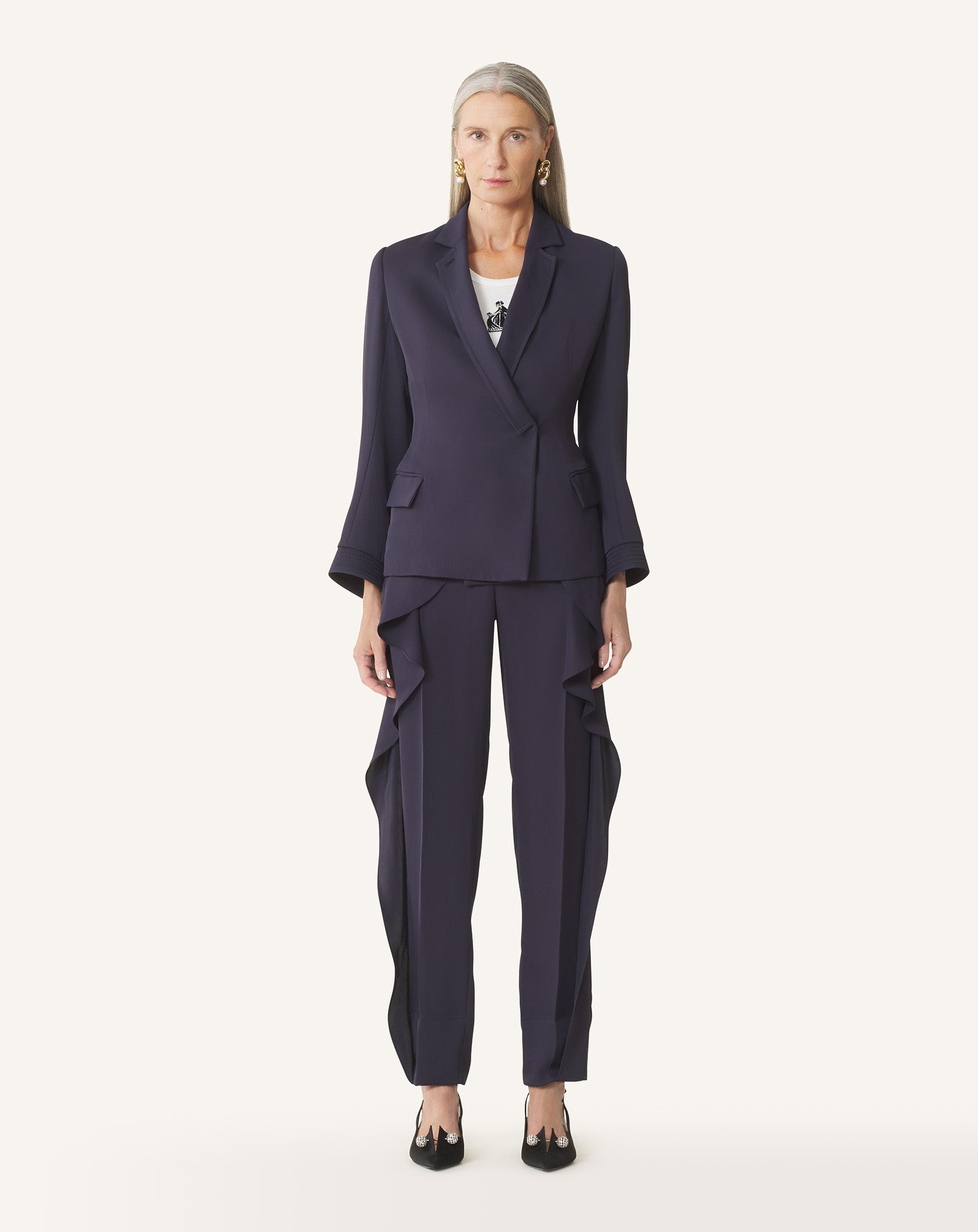 Pantalon À Volants En Twill Blue