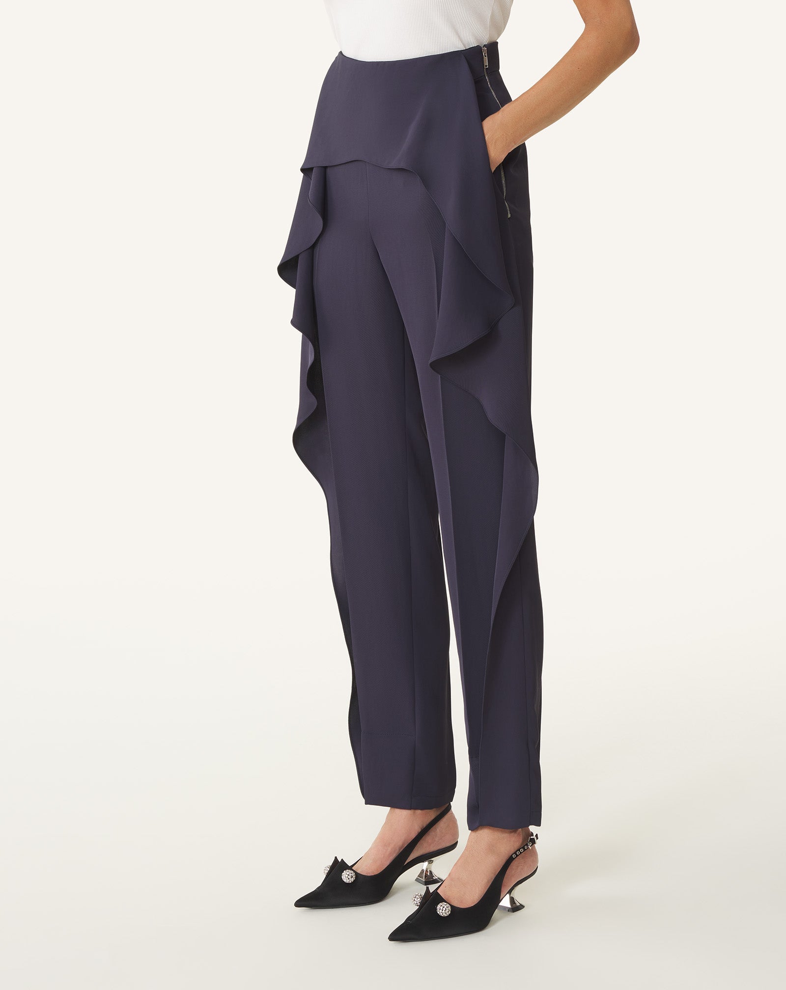Pantalon À Volants En Twill Blue