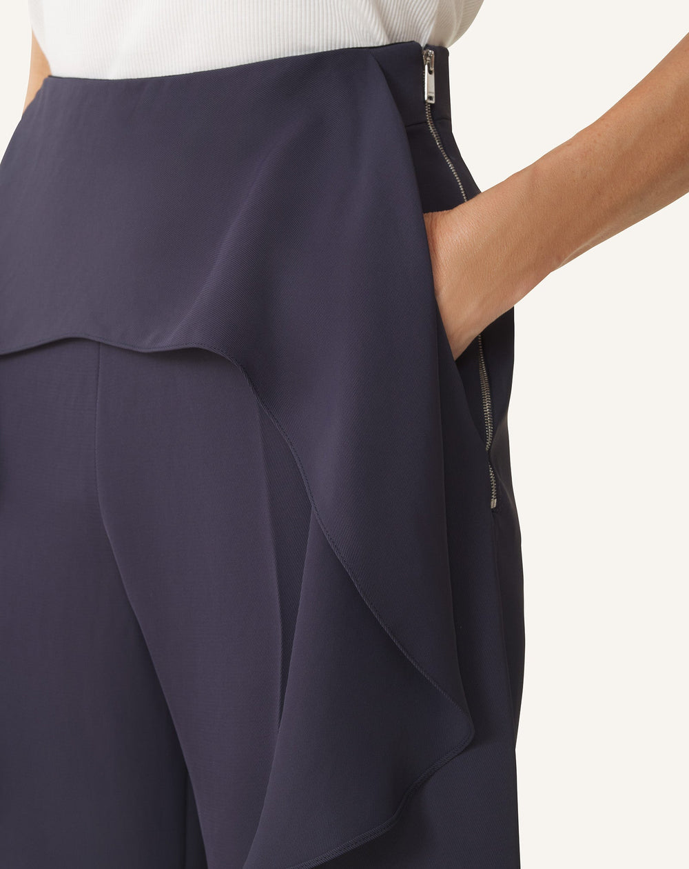 Pantalon À Volants En Twill Blue