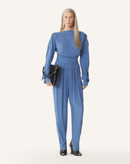 Pantalon Drapé En Crêpe De Chine Blue