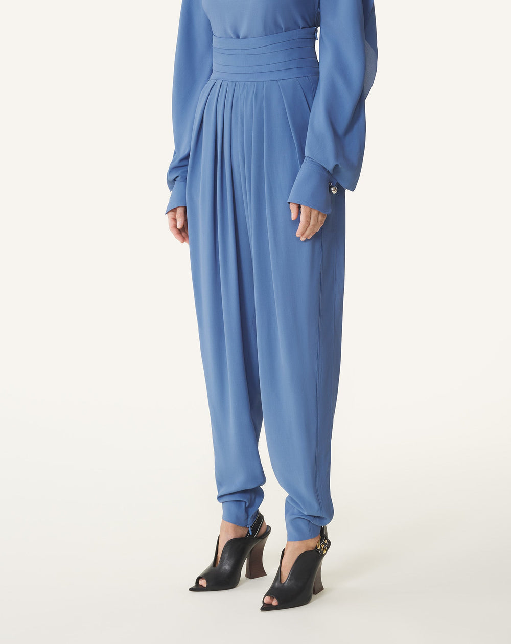 Pantalon Drapé En Crêpe De Chine Blue