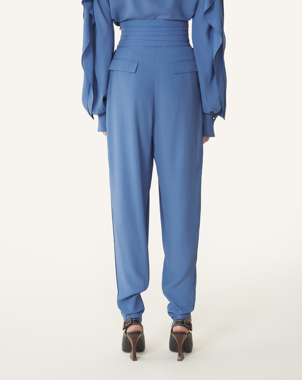 Pantalon Drapé En Crêpe De Chine Blue