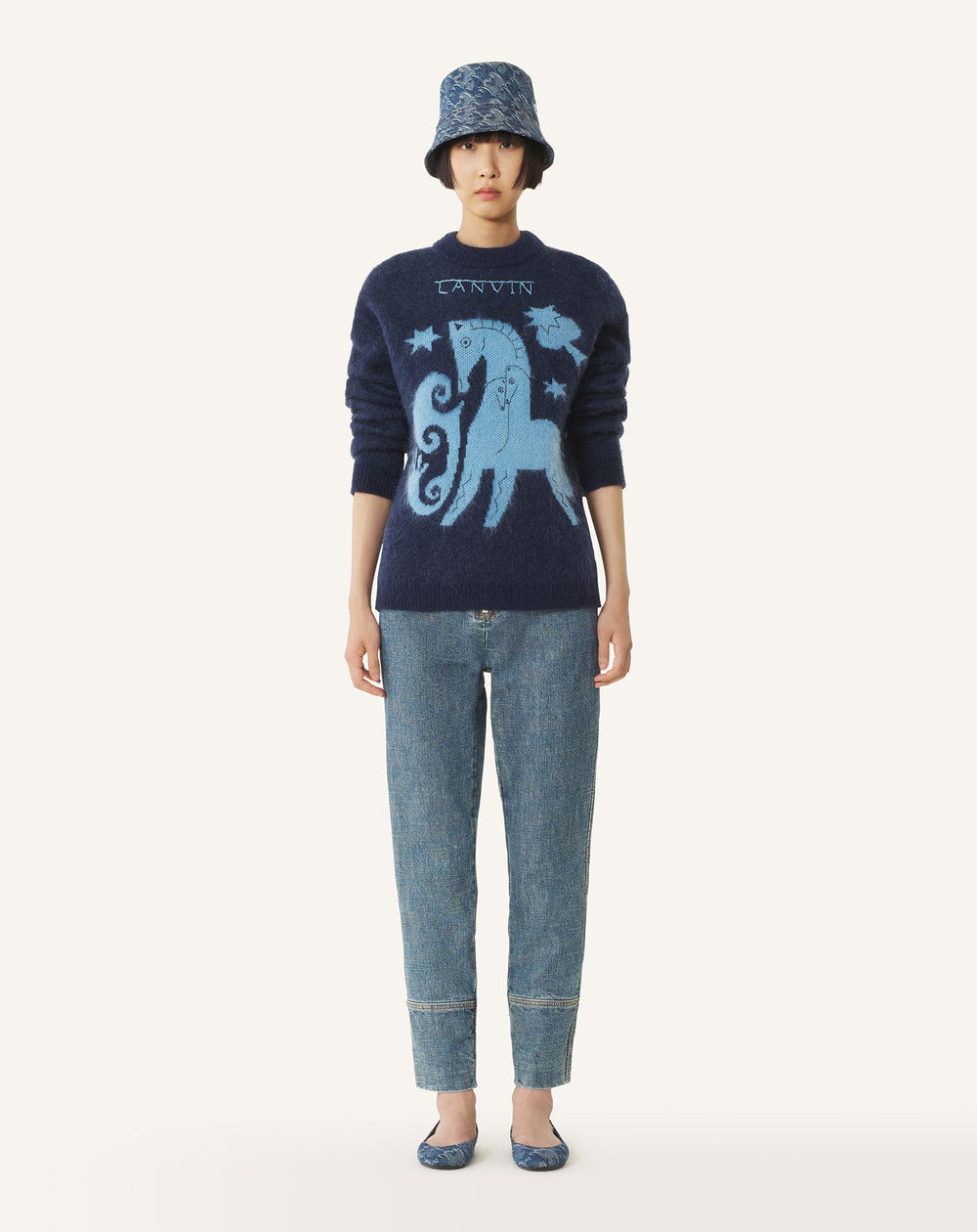 Pantalon Zippé En Denim Blue