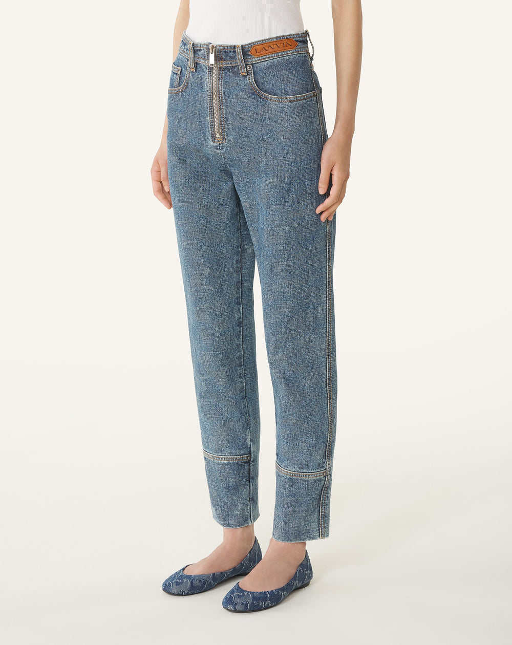 Pantalon Zippé En Denim Blue