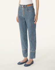Pantalon Zippé En Denim Blue