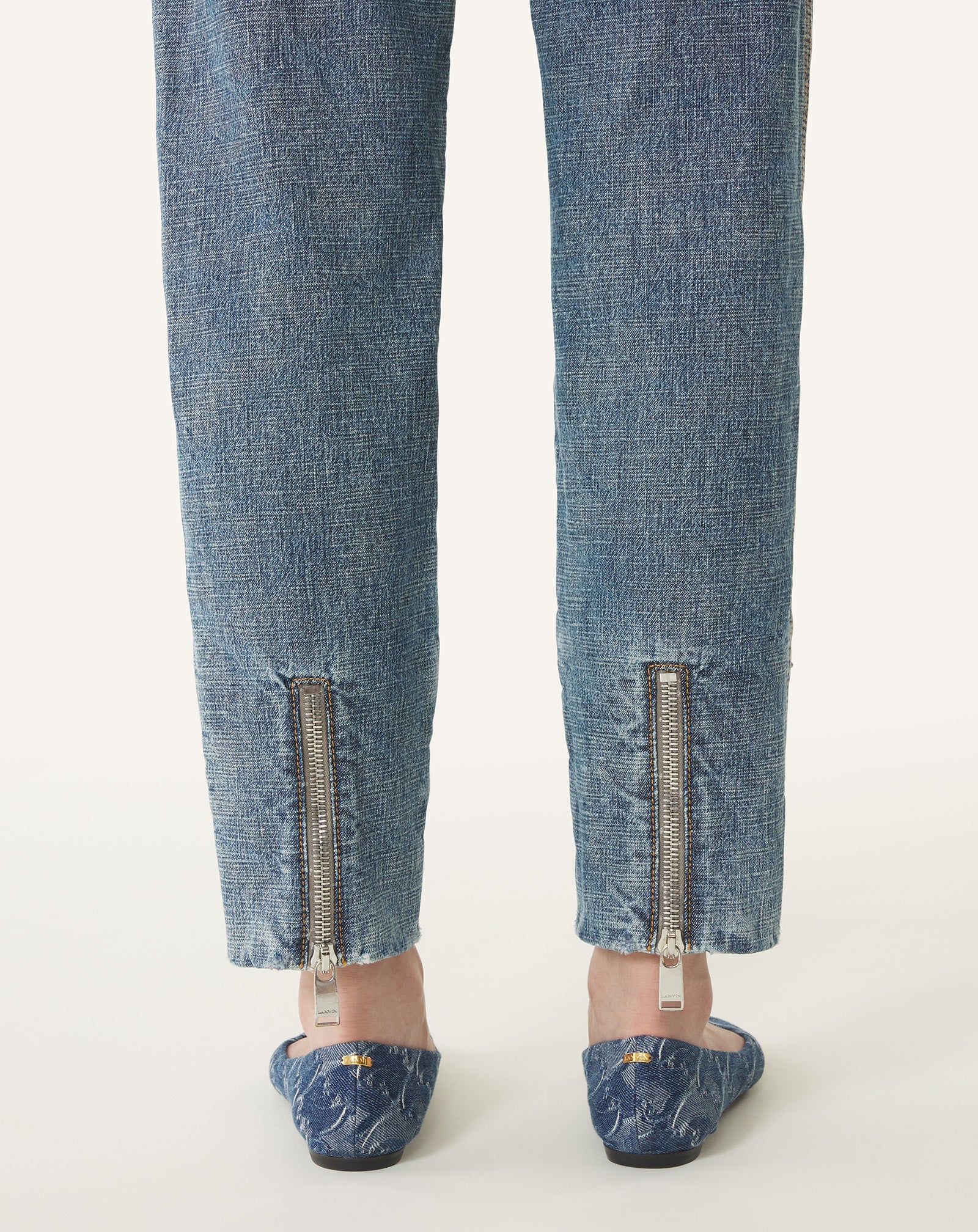 Pantalon Zippé En Denim Blue