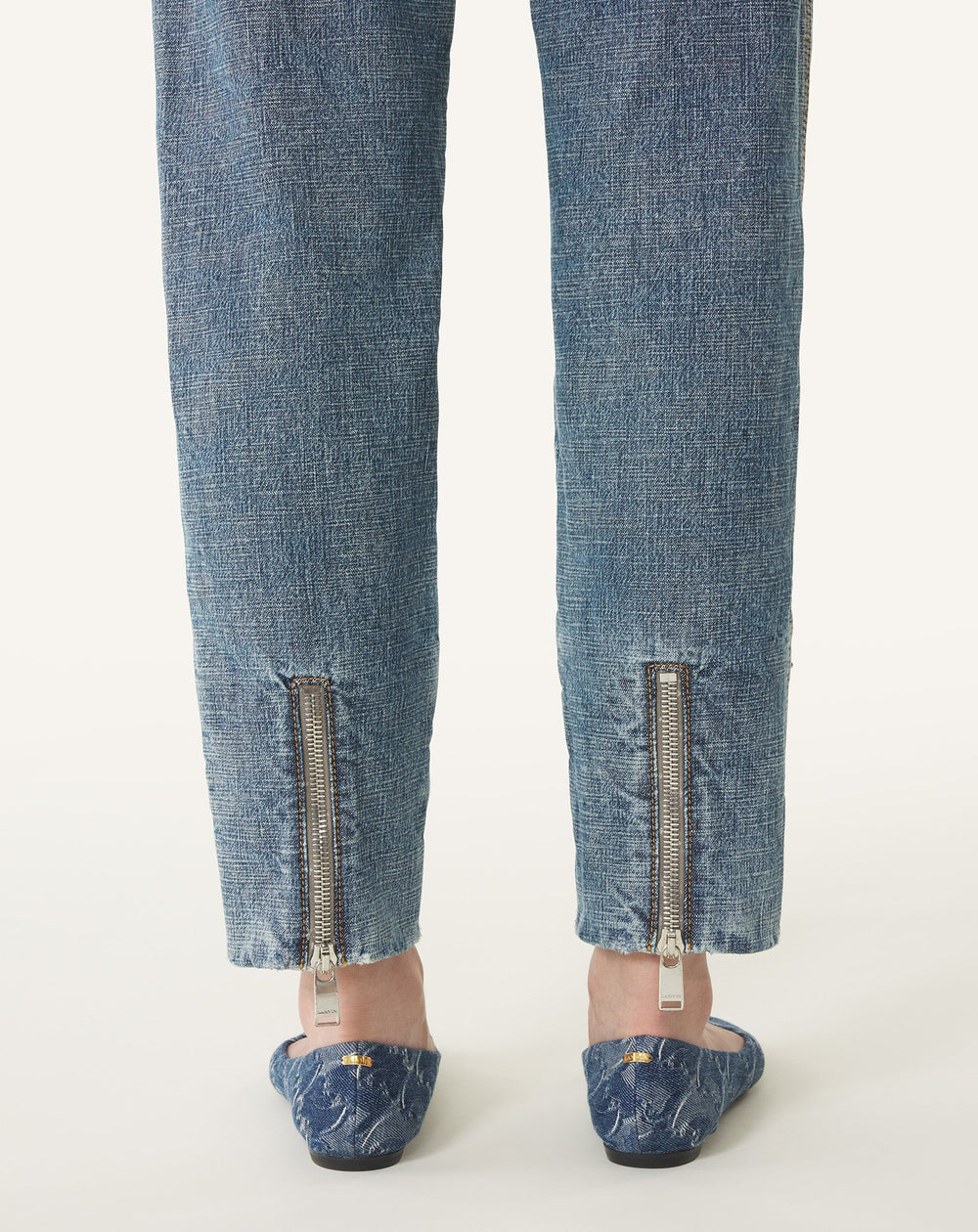 Pantalon Zippé En Denim Blue