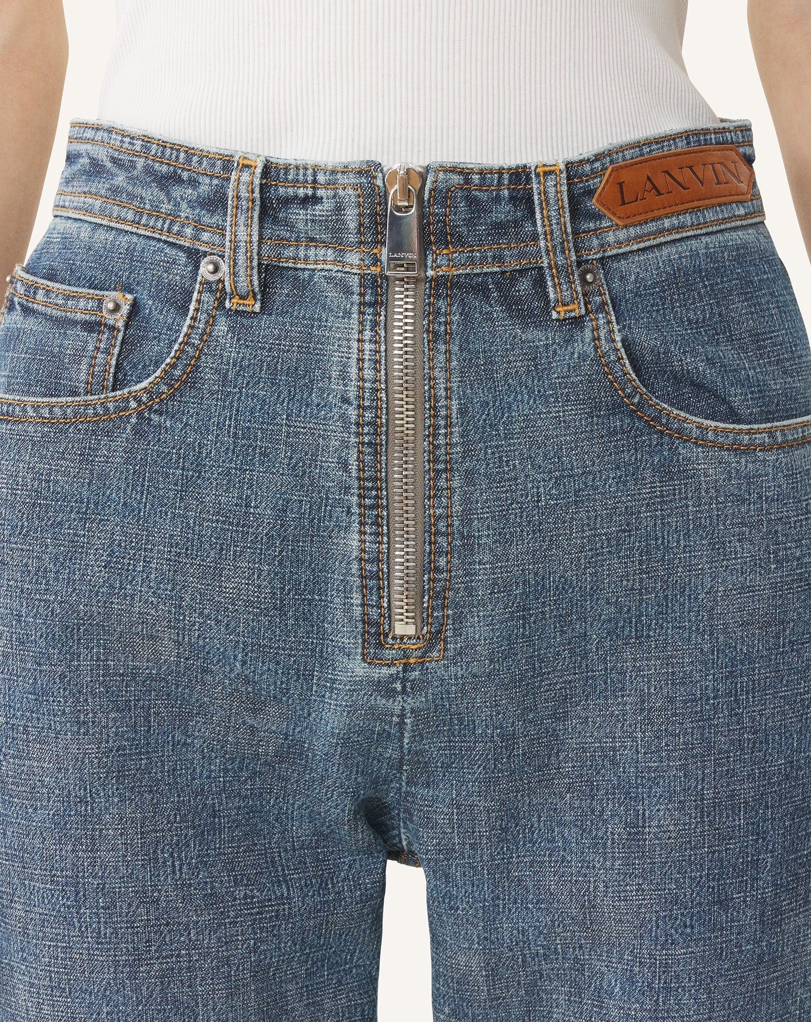 Pantalon Zippé En Denim Blue