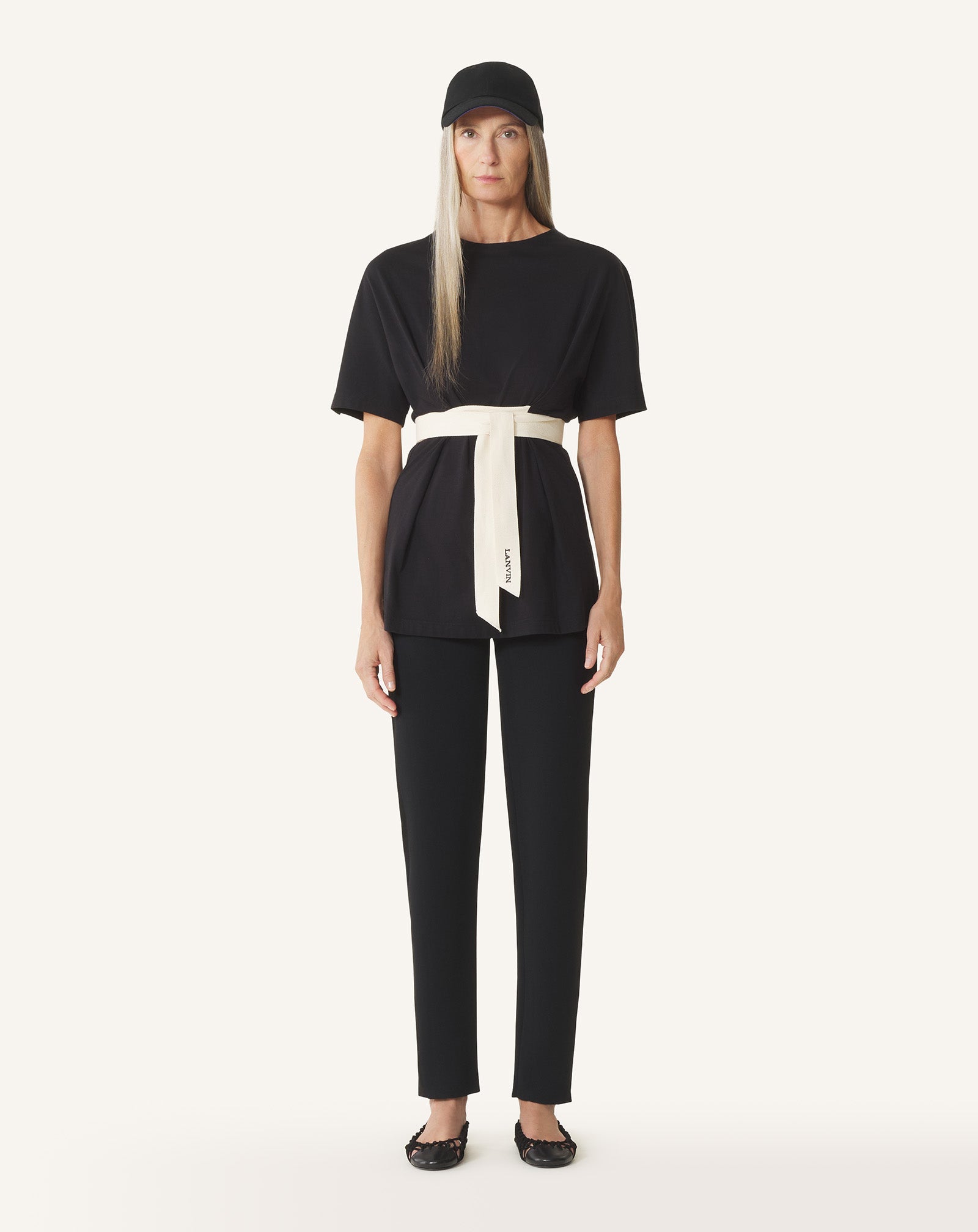 T-shirt Ceinturé En Coton Et Soie Black