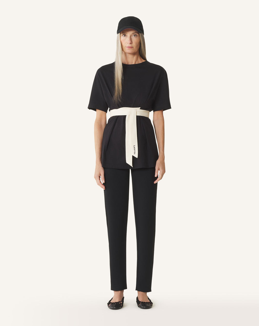 T-shirt Ceinturé En Coton Et Soie Black