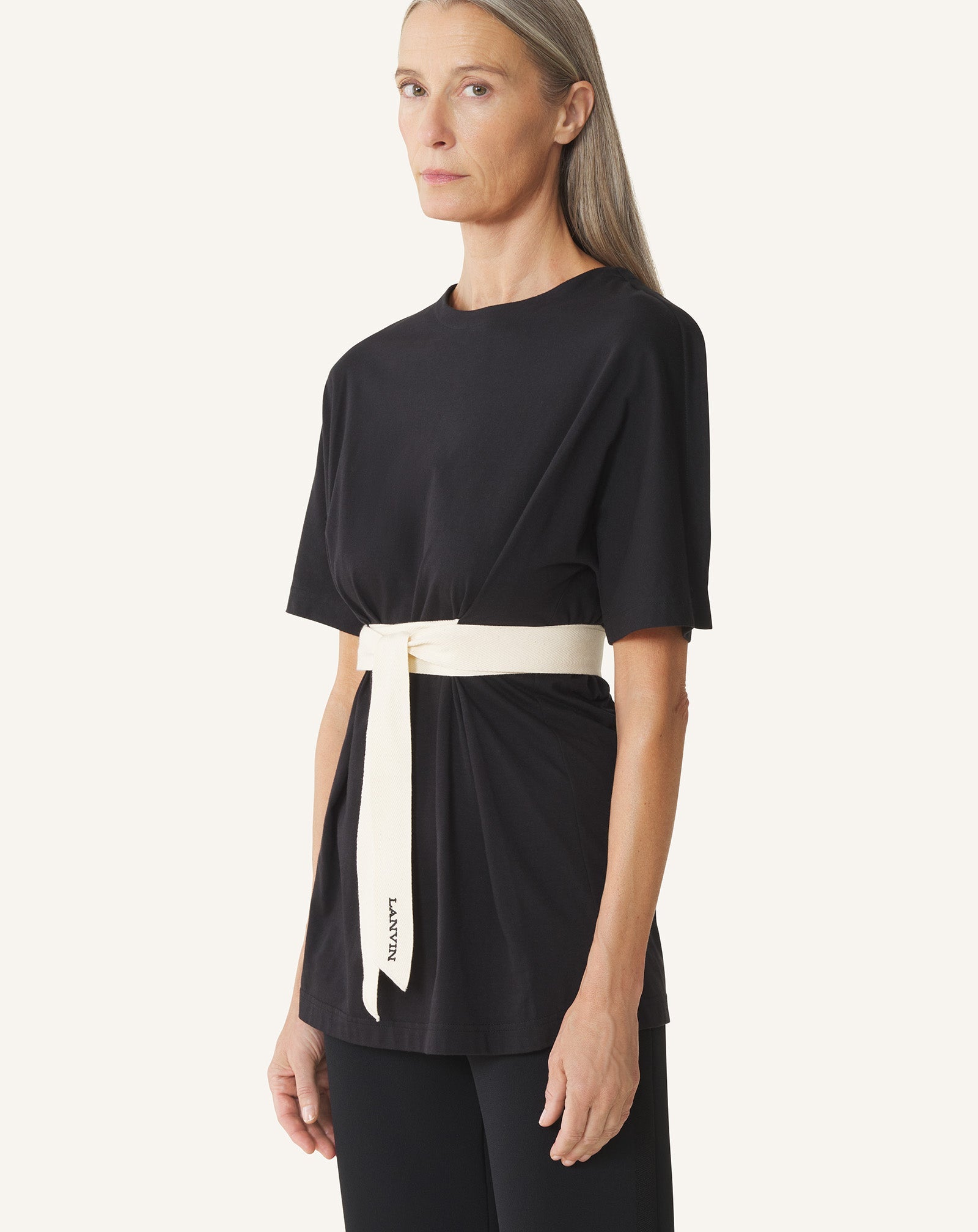 T-shirt Ceinturé En Coton Et Soie Black