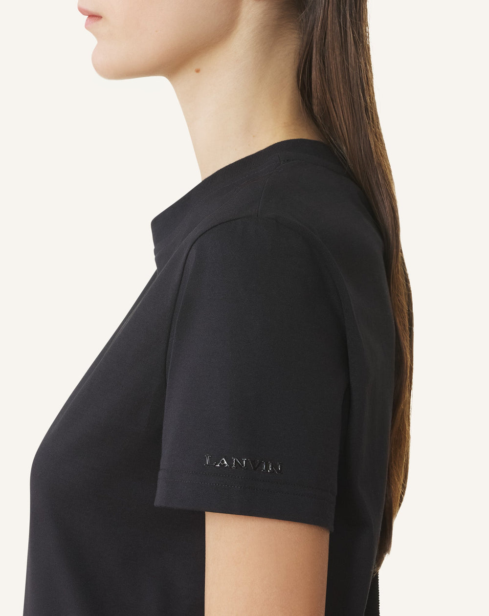 Black Cotton T-shirt With Ribbon Detail