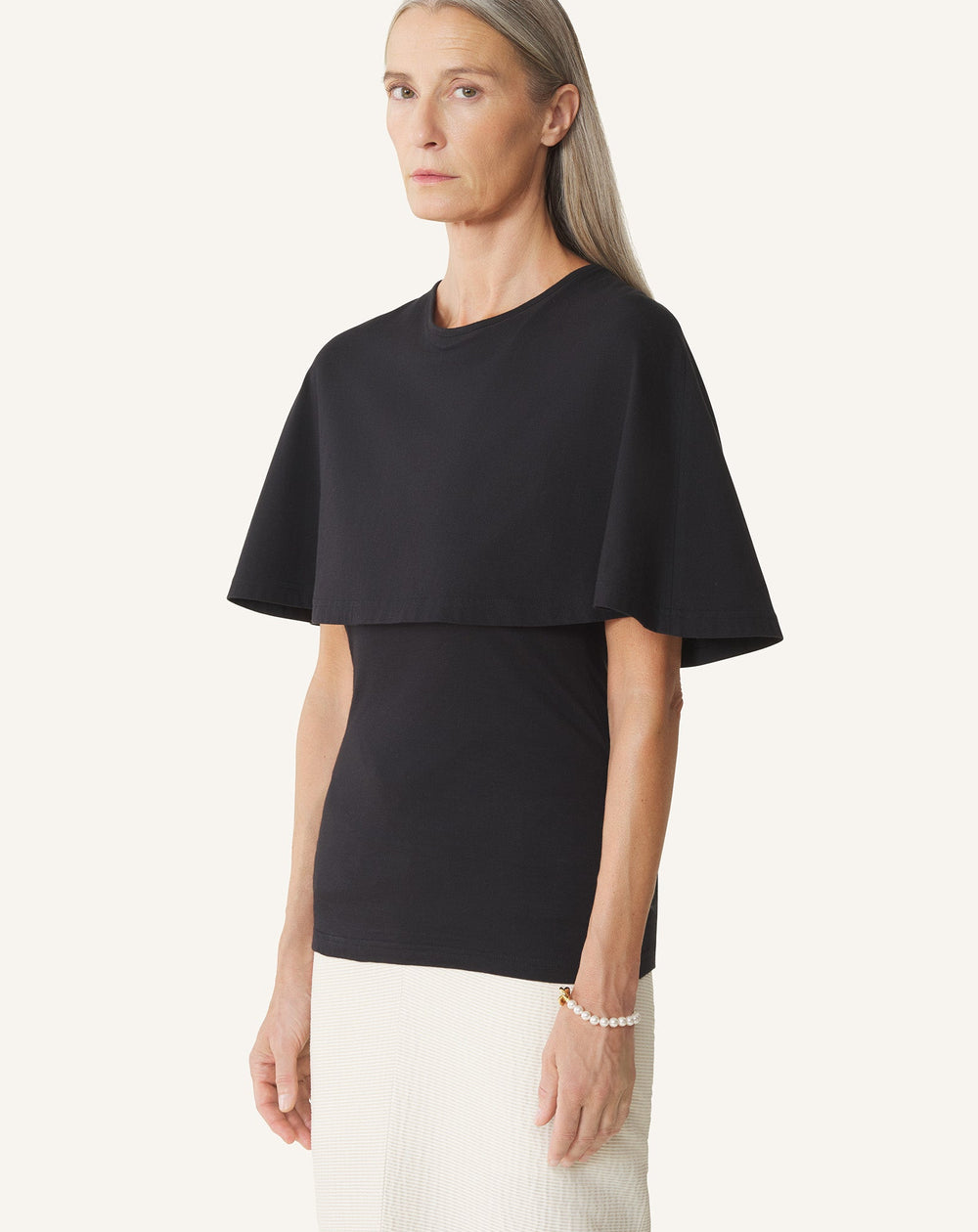 T-shirt À Cape En Coton Et Soie Black